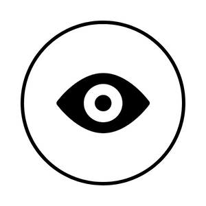 Vision icon with an eye shape inside a circle.